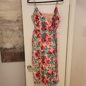 J. Crew Factory Pink and Teal Floral Wrap Sundress